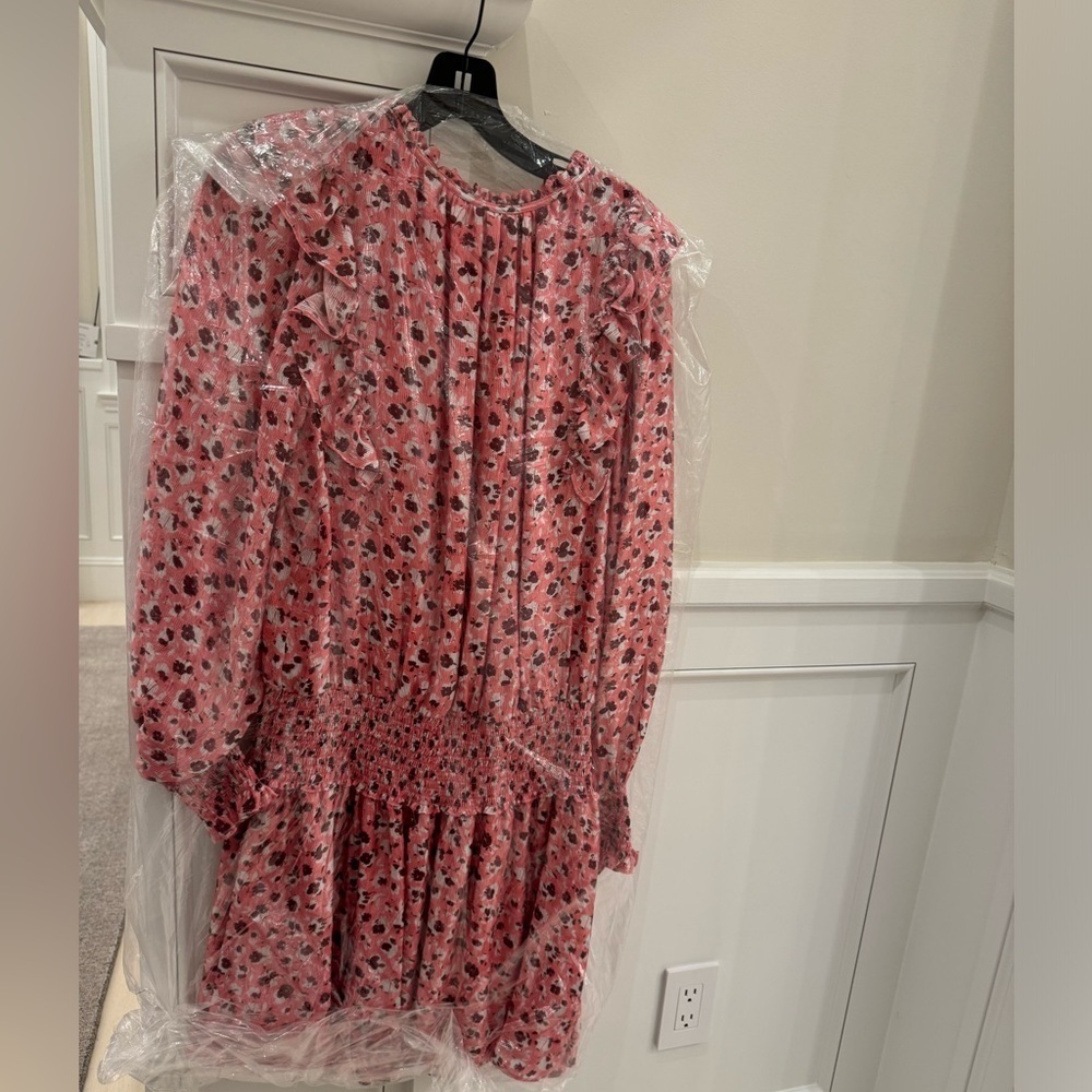 NWT in manu plastic Ramy Brook Penelope Silk Blend Ruffle Dress in Pink Size L - Picture 8 of 12